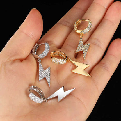 Flash Bolt Hanging Hoops Earrings With Moissanite