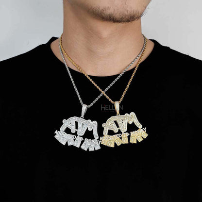 ATM Initials Logo Pendant With Iced Out Moissanites