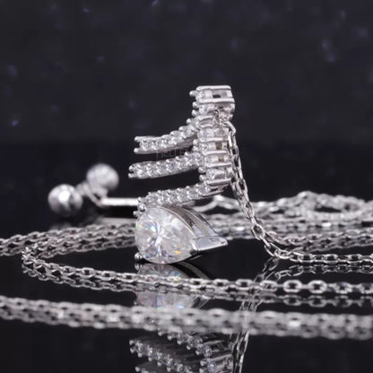 Unique Pendant Pear Cut Solitaire & Round Moissanite Necklace