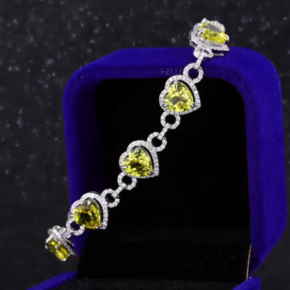 Heart Cut Yellow Gemstone Linking Bracelet with Moissanite