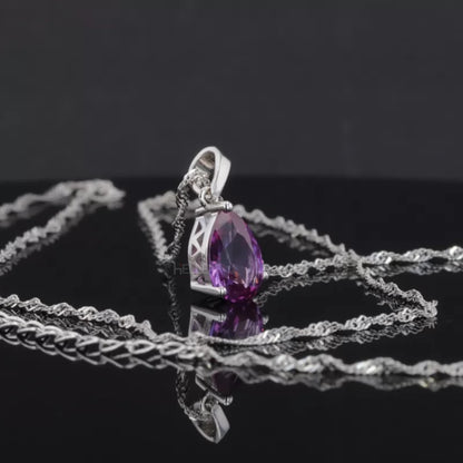 Pear Cut Purple Gemstone Solitaire Disco Chain Necklace