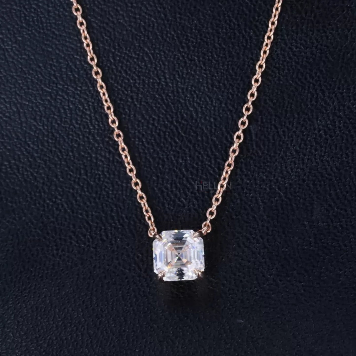 Dual loop necklace featuring Asscher cut moissanite in 4 prongs – clean lines and geometric charm

