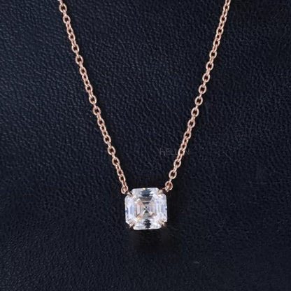 Dual loop necklace featuring Asscher cut moissanite in 4 prongs – clean lines and geometric charm

