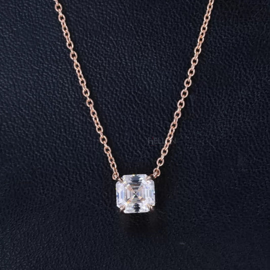 Dual loop necklace featuring Asscher cut moissanite in 4 prongs – clean lines and geometric charm

