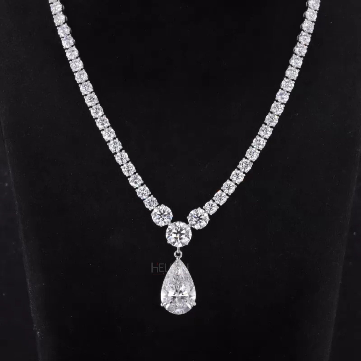 Solitaire Pear & Round Cut Moissanite Bridal Necklace