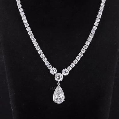 Solitaire Pear & Round Cut Moissanite Bridal Necklace