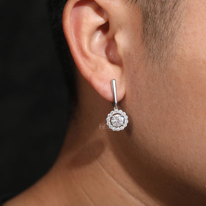 Men's Halo Round Cut Moissanite Dangles - Stearling 925