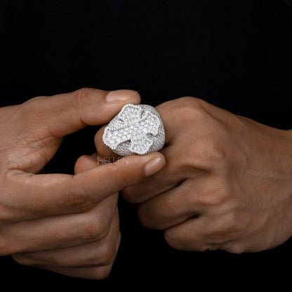 Large Moissanite Opulence Iced Out Cross Ring With Baguette and Round Cut