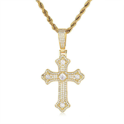 Men's Crossed Round And Princess Cut Moissanite Necklace
