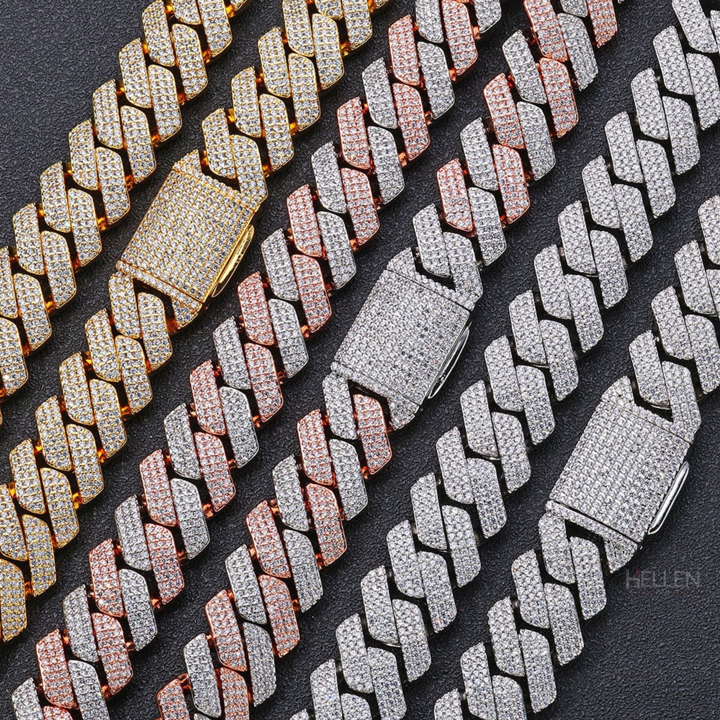 Dual Tone Iced Out Hip Hop 16MM Cuban Chain With VVS Moissanite