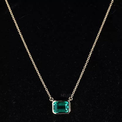 East to west set green emerald gemstone necklace in bezel setting – modern semi-precious jewelry for gifting

