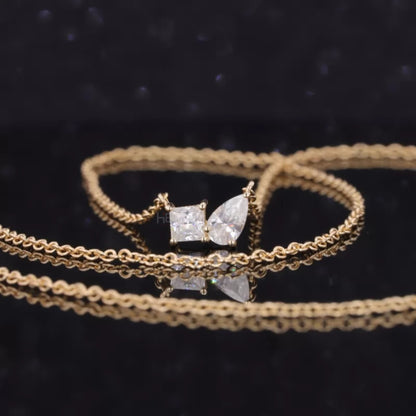Toi Et Moi You & Me Princess & Pear Cut Moissanite Necklace