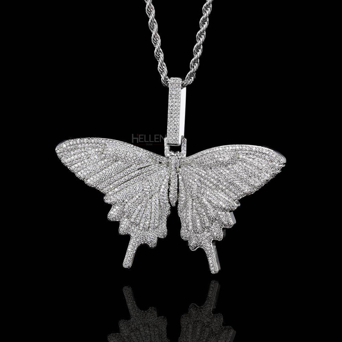 Butterfly Hip-Hop Pendant With Round Cut Moissanites And Gemstone.