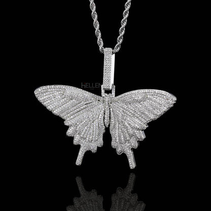 Butterfly Hip-Hop Pendant With Round Cut Moissanites And Gemstone.