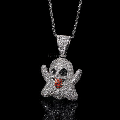 Bling Ghost Emoji Hip Hop Pendant With VVS Moissanite