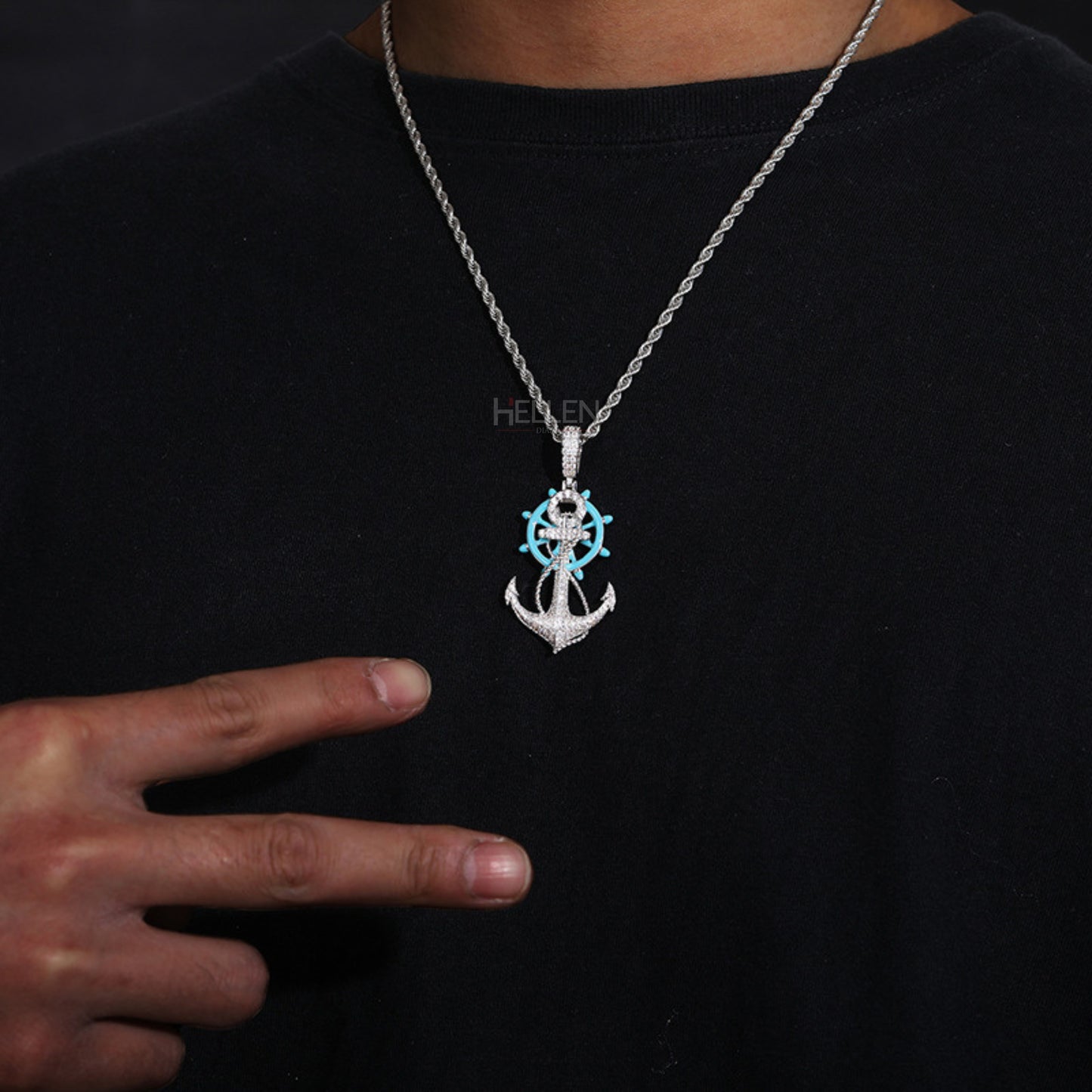 Glow In The Dark Ship Anchor And Wheel Pirates Pendant