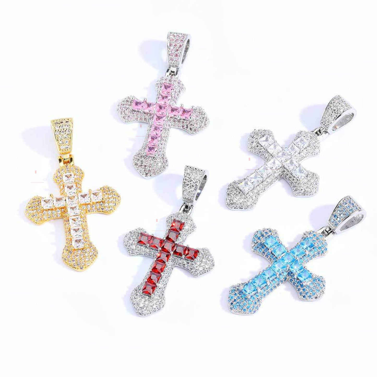 Hip Hop Crossed Pendent With Gemstone And Moissanites of You Choice