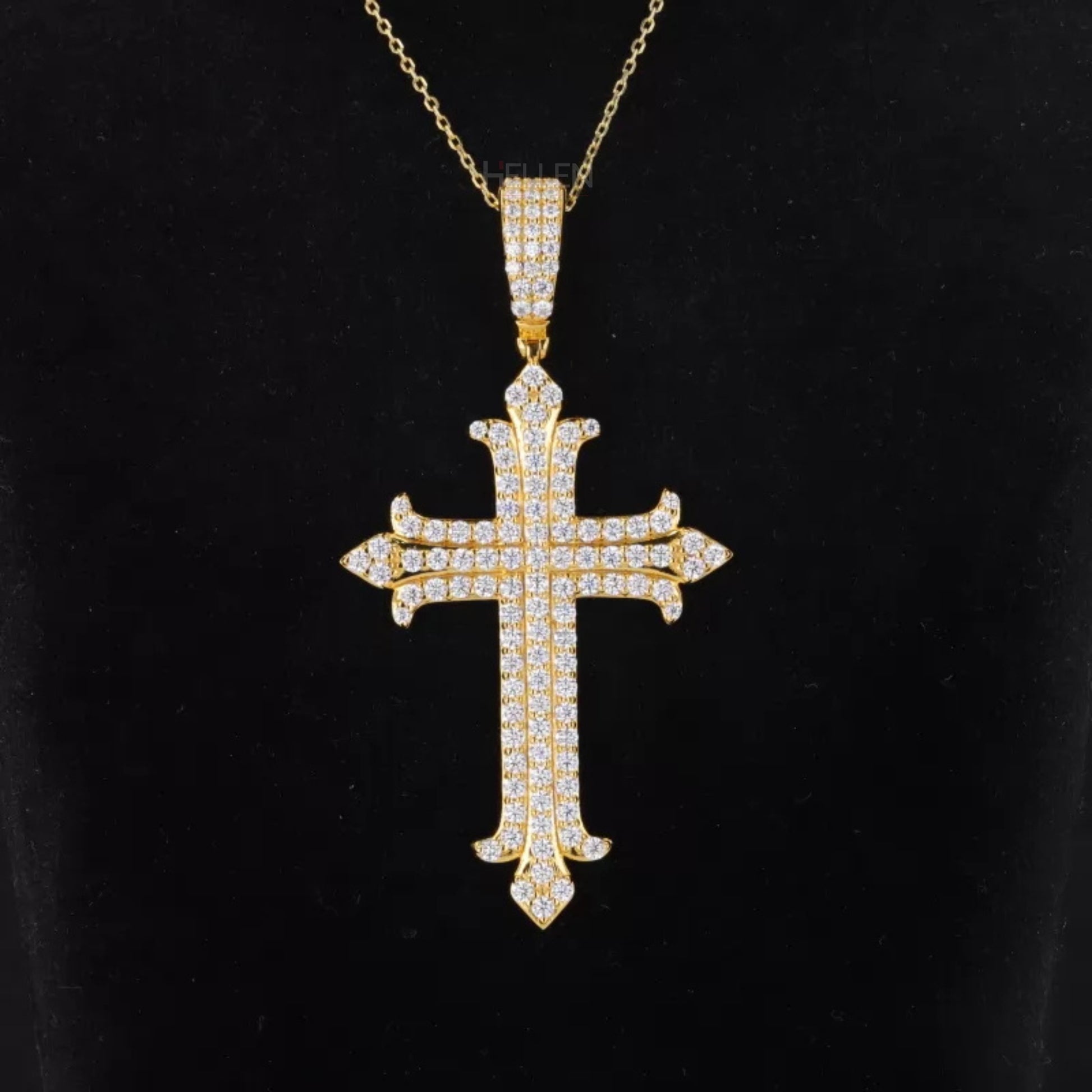 Elegant 3-line cross necklace with round cut moissanite – simple yet meaningful spiritual pendant

