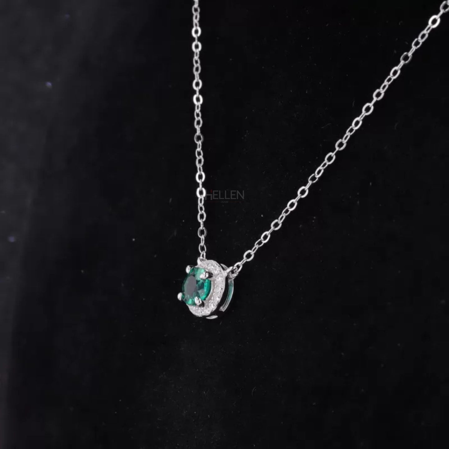 Round Halo Green Emerald & Moissanite Gemstone Necklace