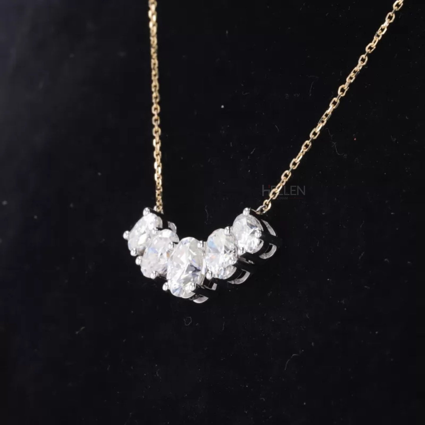 5 Stone Oval Moissanite Smiley Necklace for Everyday