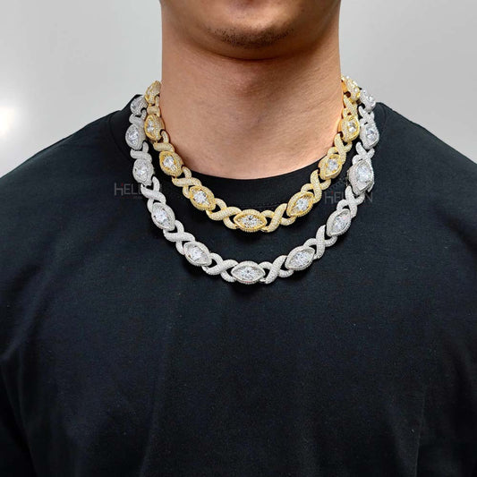 12MM hip-hop chain with infinity links and open eye design – solitaire moissanite brilliance for bold looks

