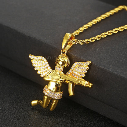 Iced Angel Of Death Pendent With Moissanite For Men's