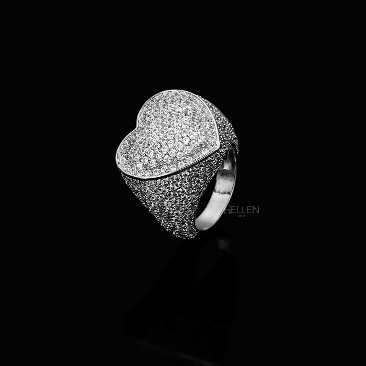 Iced Out Heart Shaped Hip Hop Round Cut Moissanite Ring
