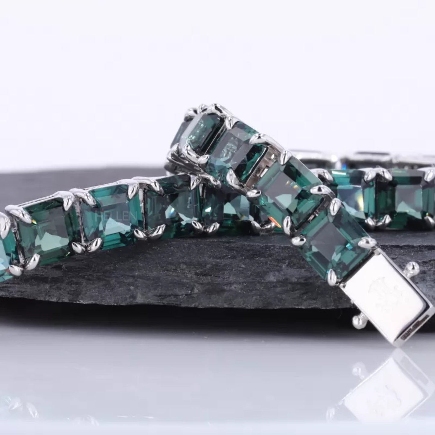 Green Moissanite Asscher Cut Claw Prong Tennis Bracelet Unisex