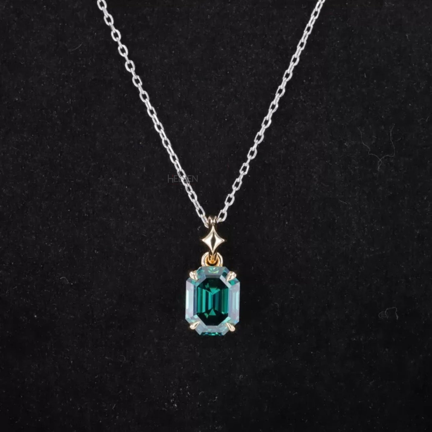 Emerald gemstone cross necklace with octagon cut center – spiritual and elegant gift piece with vibrant green stone