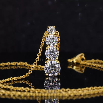 Round Cut Small Ascending Line, Long Pendant Necklace