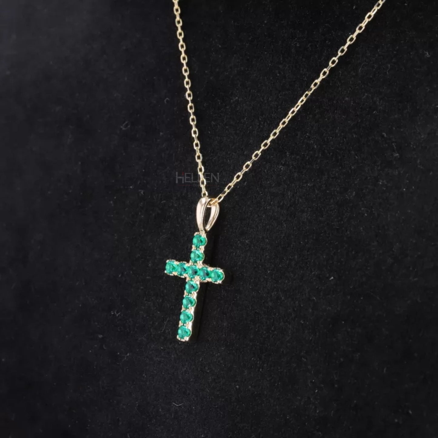Green Round Cut Emerald Gemstone Cross Necklace for Gift