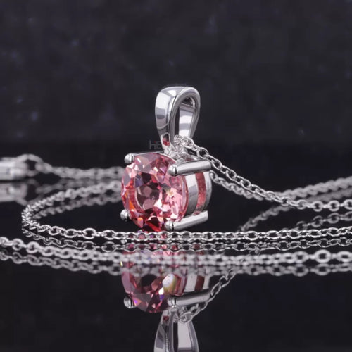 Round Cut Pink Sapphire Gemstone Solitaire Necklace