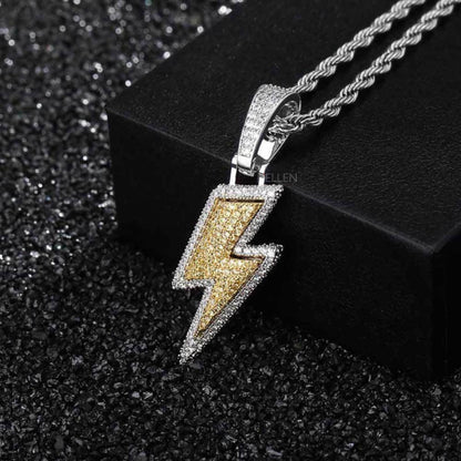 Lightening Flash Long Pendant With Moissanite And Yellow Sapphire Gemstone