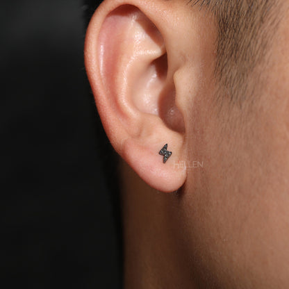 Men's Lightening Flash Black Studs With Black Round Moissanite