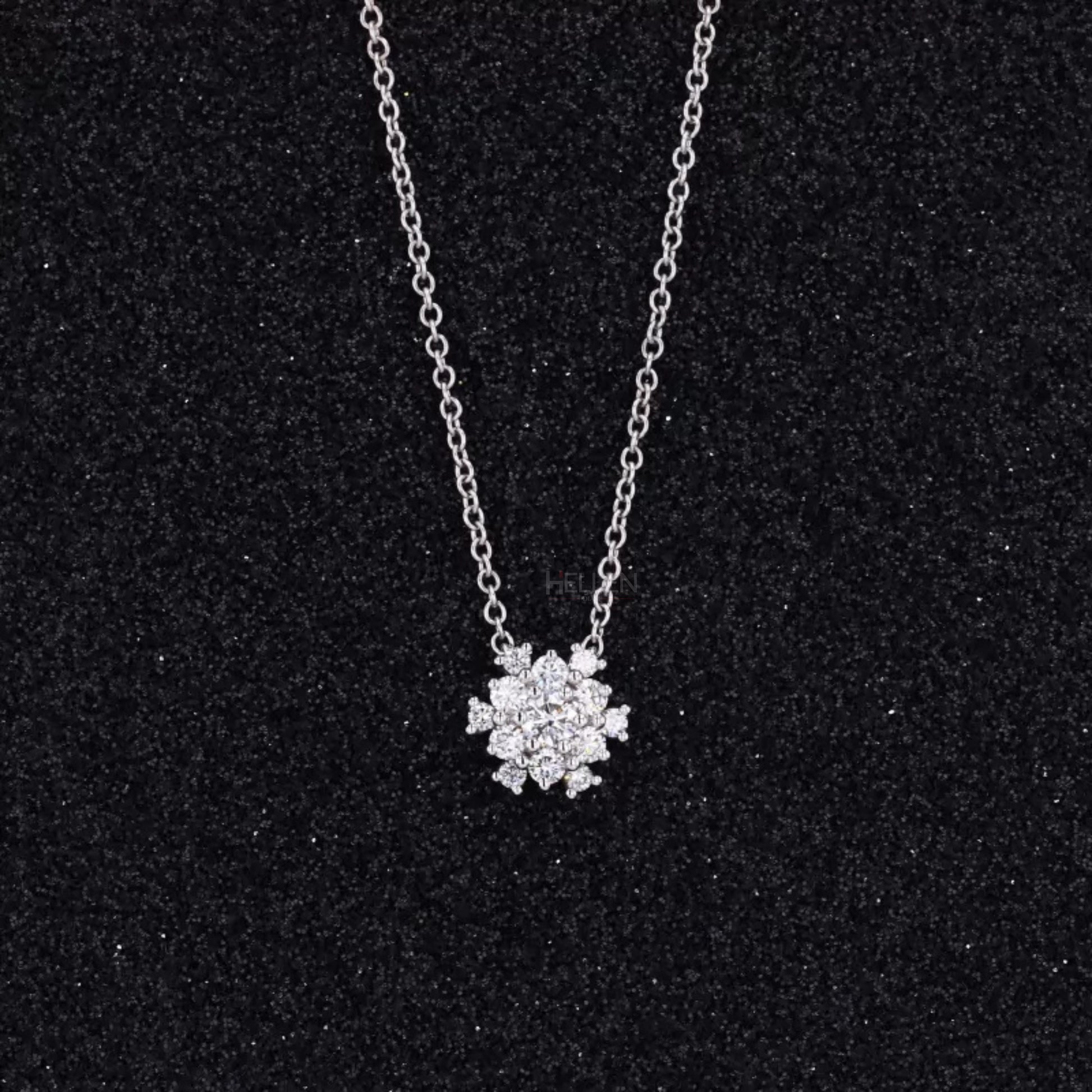 Floral women’s necklace with round cut moissanite – feminine and delicate diamond-like jewelry for daily wear