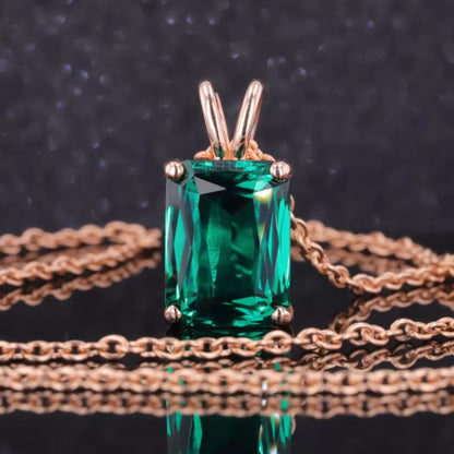 Emerald Gemstone Solitaire Necklace With Single Loop