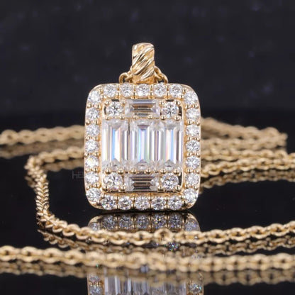 Trendy Baguette And Round Cut Moissanite Necklace