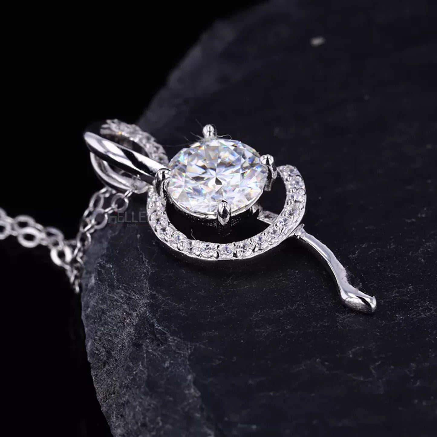Round Cut Solitaire & Music Notes Moissanite Necklace
