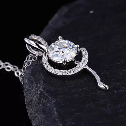 Round Cut Solitaire & Music Notes Moissanite Necklace