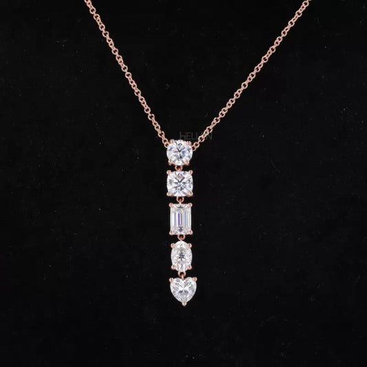 Single-line necklace with mixed shape moissanite stones – trendy and stylish everyday accessory for women
