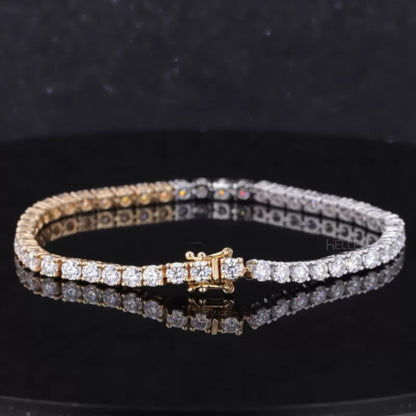 2-Tone Gold & White Round Moissanite Classic Tennis Bracelet