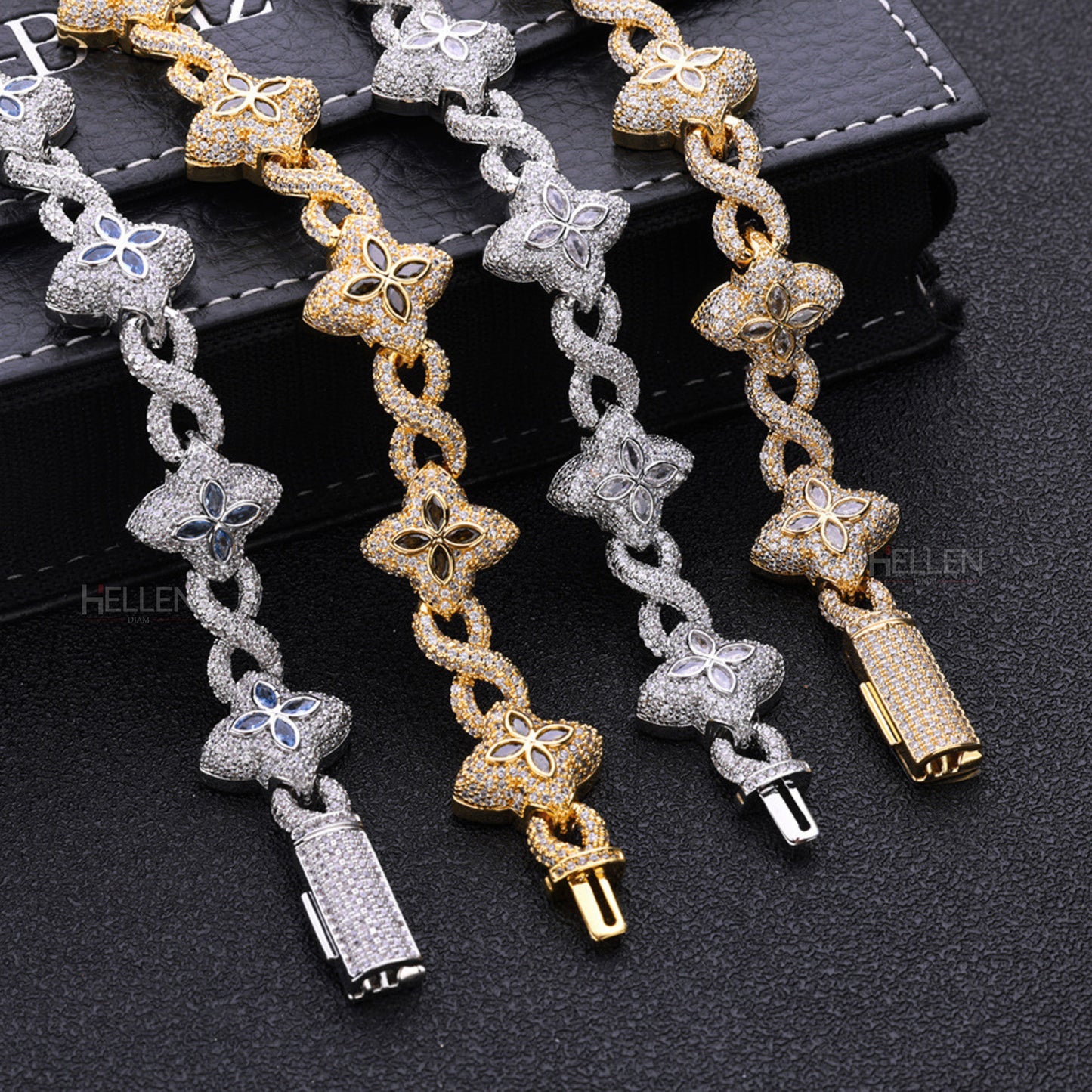Clover And Infinity Link Iced Out Hip Hop Chain With Gemstone & Moissanite