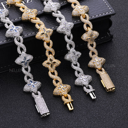 Clover And Infinity Link Iced Out Hip Hop Chain With Gemstone & Moissanite