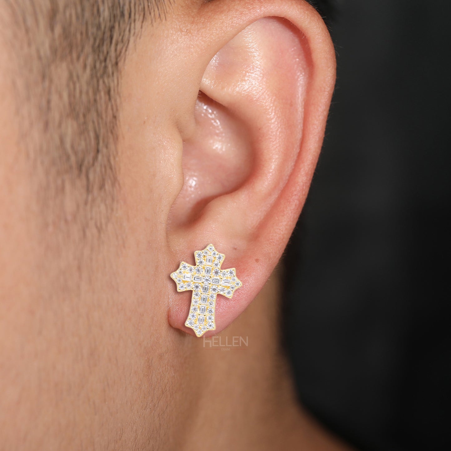 Round And Baguette Moissanite Studded Cross Hip-Hop Studs