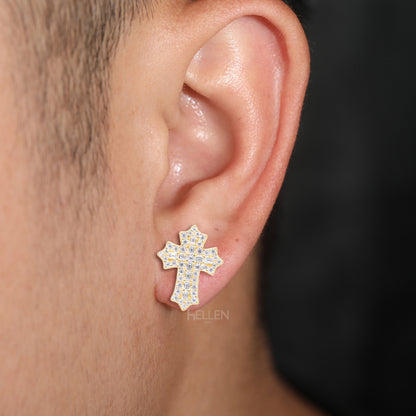 Round And Baguette Moissanite Studded Cross Hip-Hop Studs