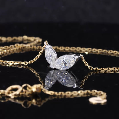 Forever Love 2 Stone Marquis Cut Moissanite Necklace
