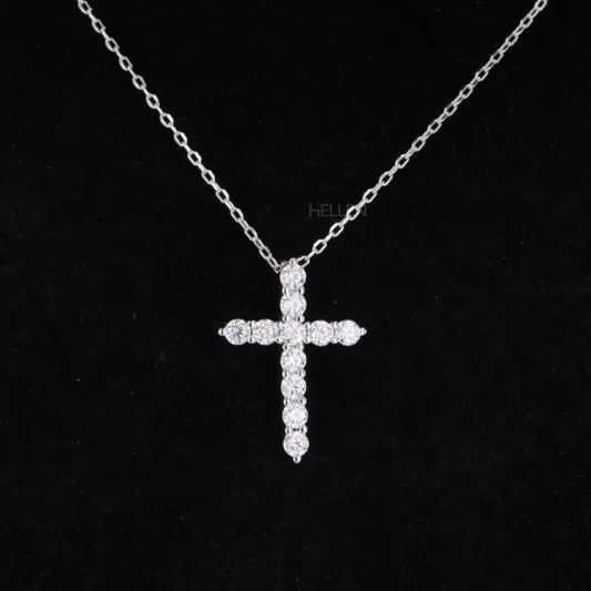 Moissanite cross necklace with round cut center stone – spiritual and sparkling symbol of faith