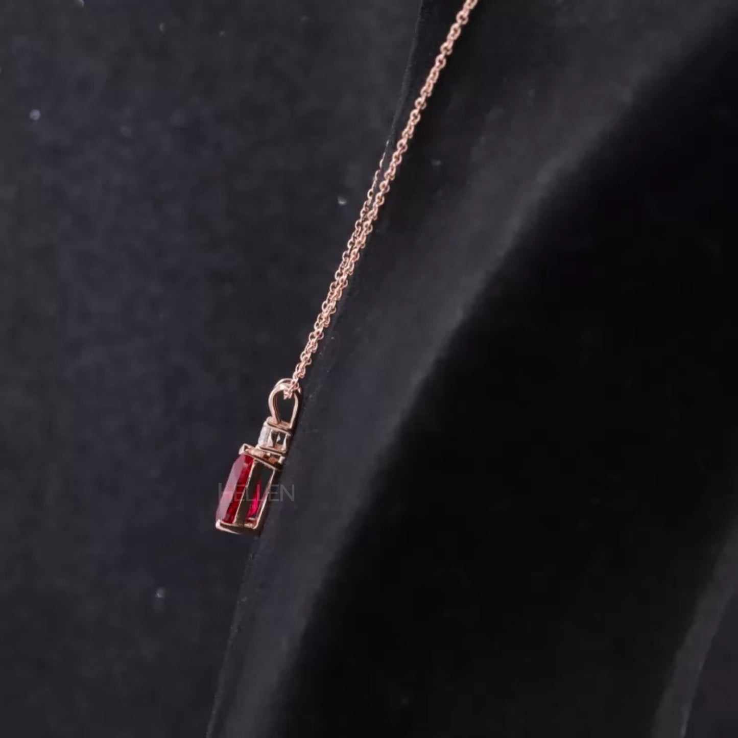 Pear Cut Red Rudy Drop Dazzling Necklace With Round Moissanite