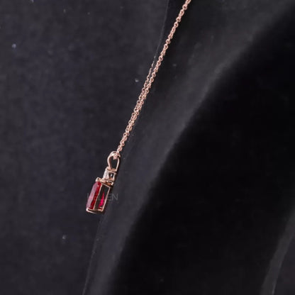 Pear Cut Red Rudy Drop Dazzling Necklace With Round Moissanite