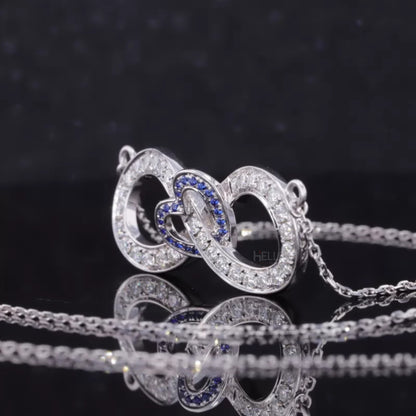 Infinity & Heart Moissanite & Blue Gemstone Necklace for Everyday